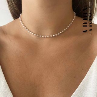 Choker Pérolas Luxo Dourada Delicada | Semijoia Ouro 18K | Ajustável | Clássica em Oferta na Shopee