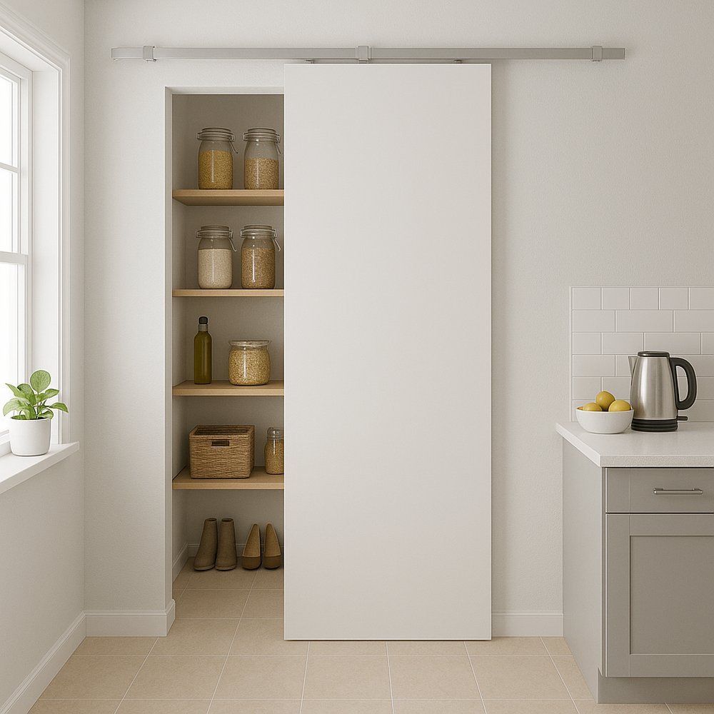 Porta de Correr Branco Prime com Kit Alumínio Cinza Claro - 210x100