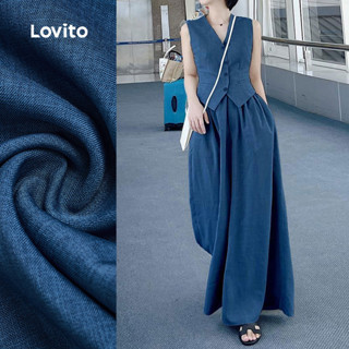 Lovito Tops ou Bottoms Elegantes Botão Primavera/verão Calças Azuis Escuras para mulheres LBL31087 em Oferta na Shopee