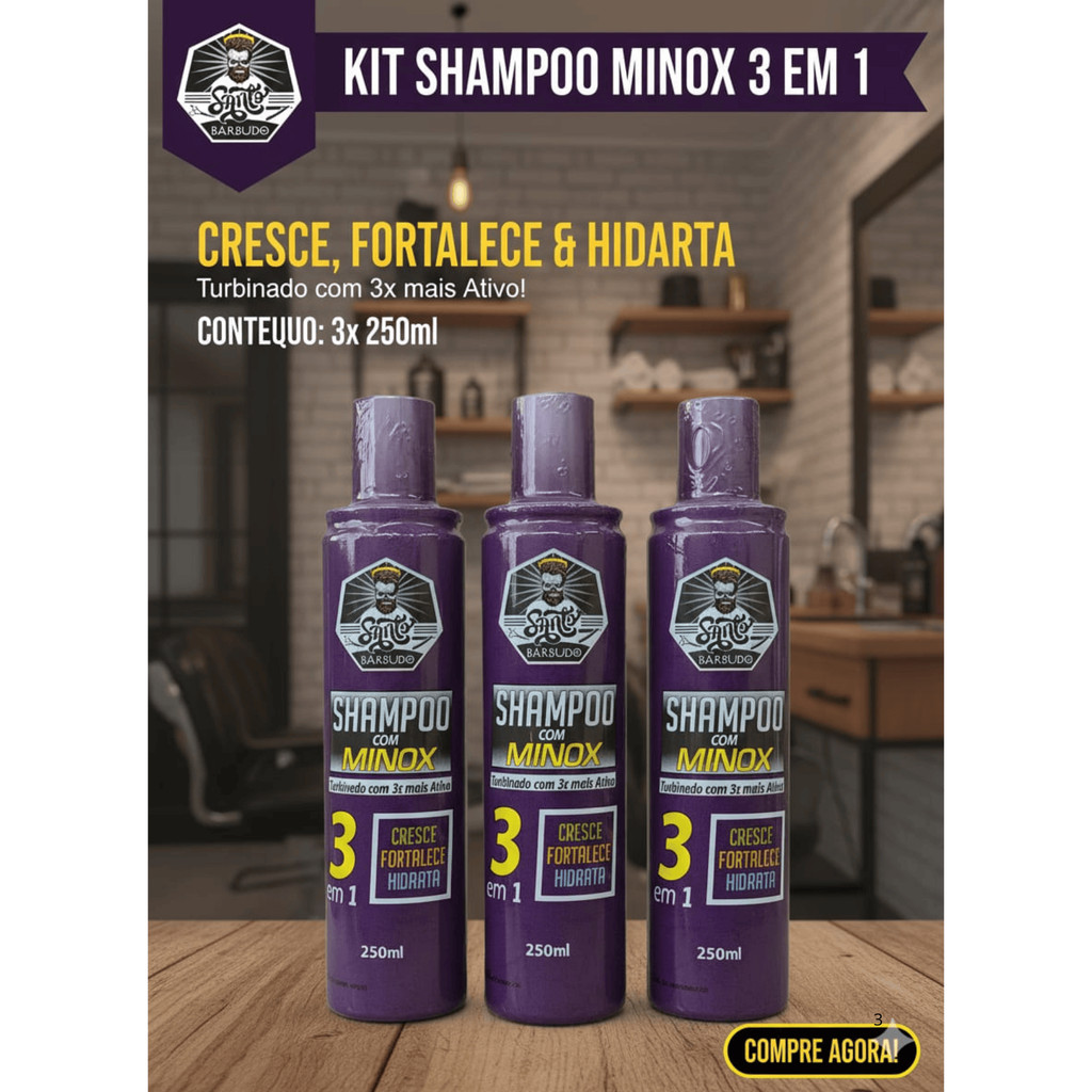 Kit 03 Shampoo Minox Cresce  Fortalece e Hidrata 3x Mais Ativos
