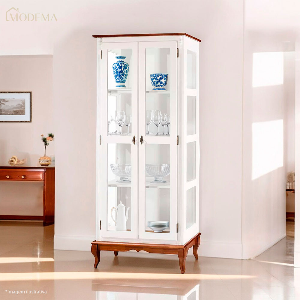 Cristaleira 2 Portas e Laterais em Vidro 3 Prateleiras 60301 Linz Móveis - Branco/Imbuia
