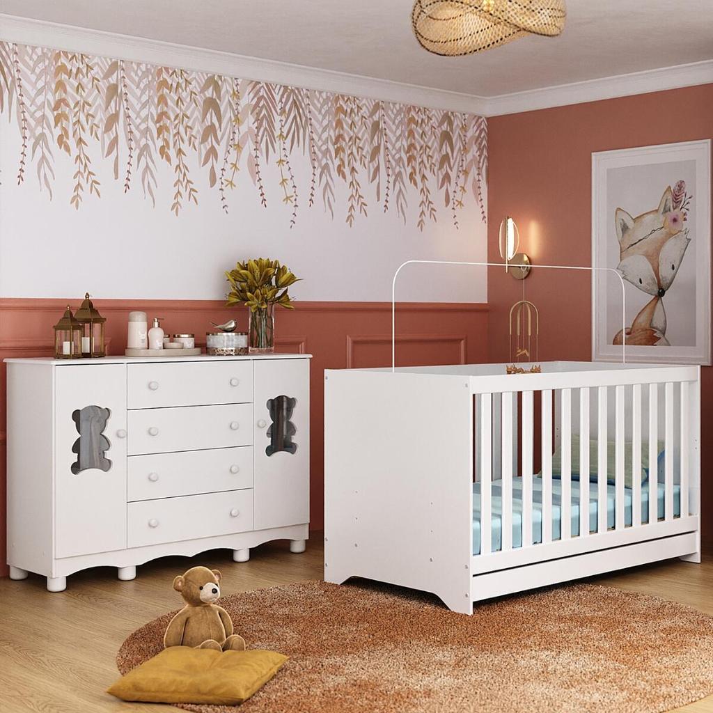 Berço Americano 3 em 1 com Cômoda 2 Portas 4 Gavetas Ternura Multimóveis MP4730 em Oferta na Shopee