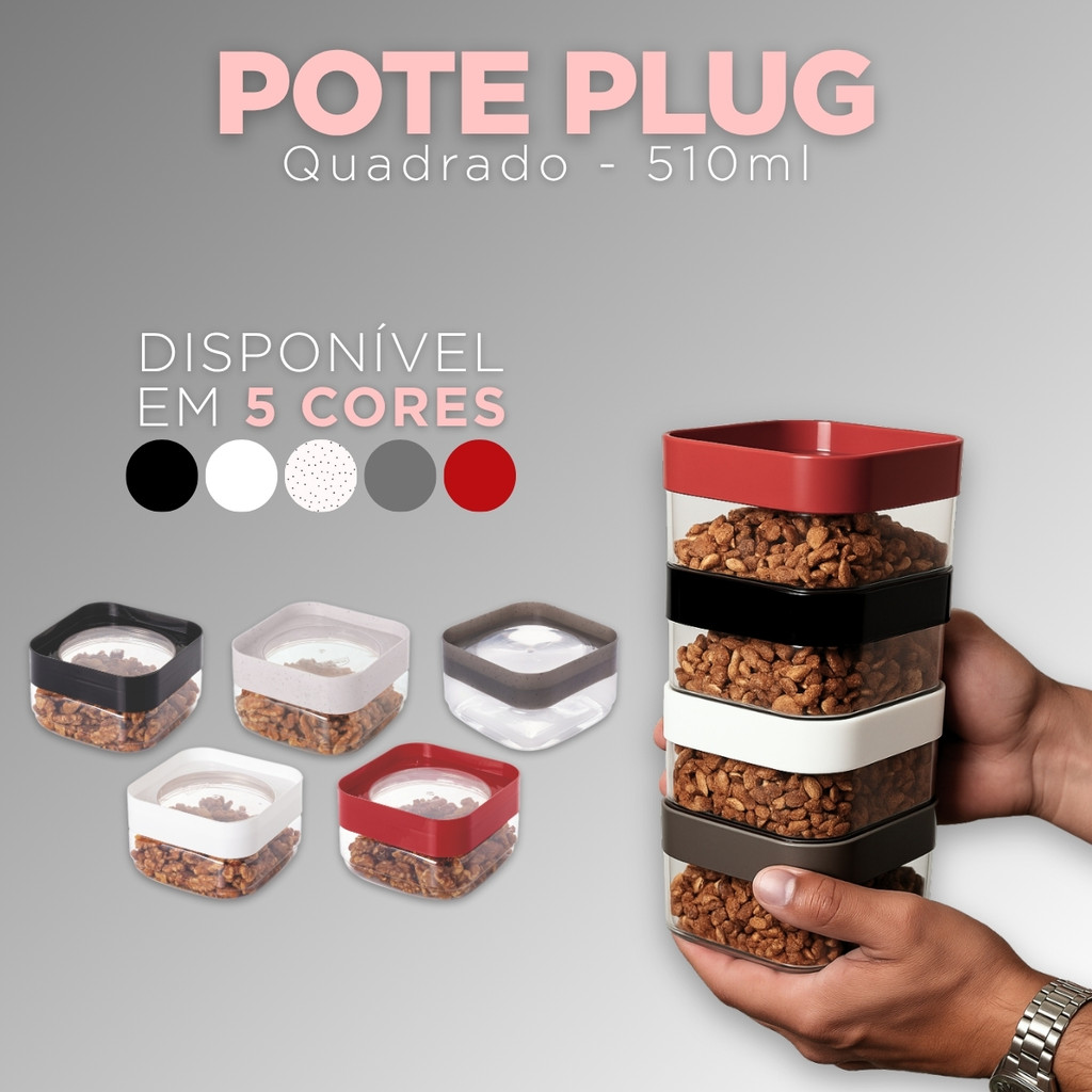 Pote Mantimentos Empilhável 510ml Modular Organizador Cozinha Transparente Alimentos Quadrado Plug