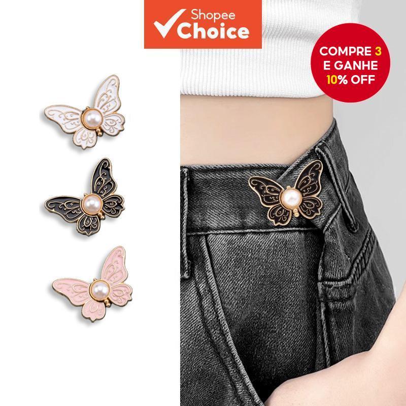3 Pares De Clipe De Cintura Pérola Borboleta Liga Coreana Cinto Ajustador Saia Calças