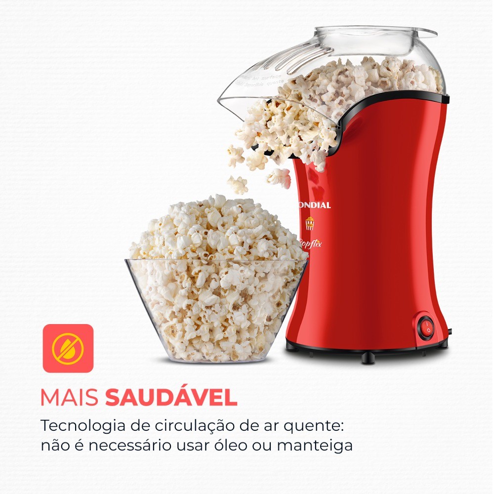 Detalhes do Pipoqueira elétrica com bico direcionador 1.200W vermelha Popflix - PP-03 - Mondial