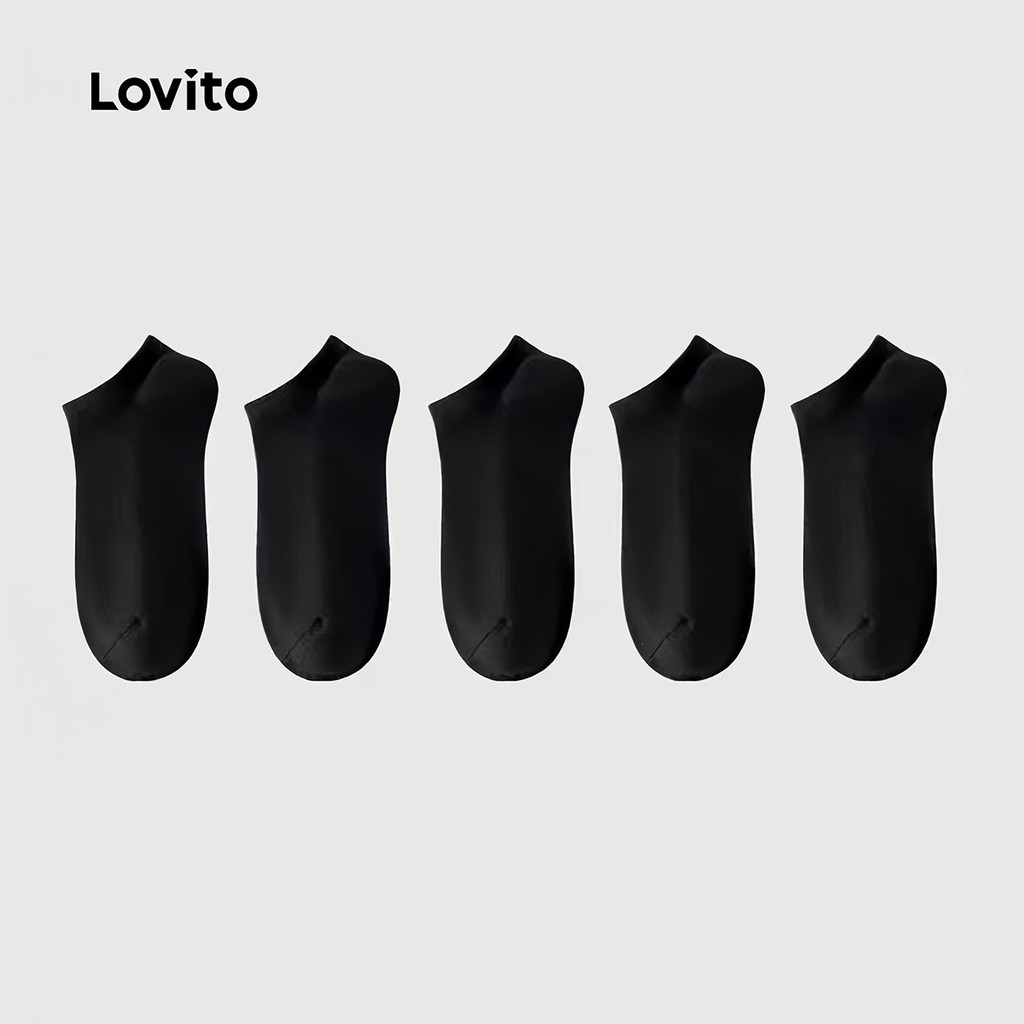 Lovito 5 Pares de Meias de Meia Suave Respirável Elasticidade 4 Vias Brancas para Mulheres LNE126175