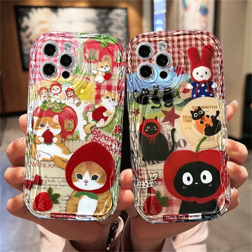 Capa Para Samsung A56 A36 A55 A54 A16 A15 A14 A05 A51 A52 A34 A35 A32 A13 A12 A04E Maçã Morango Gato Padrão Caso De Tele