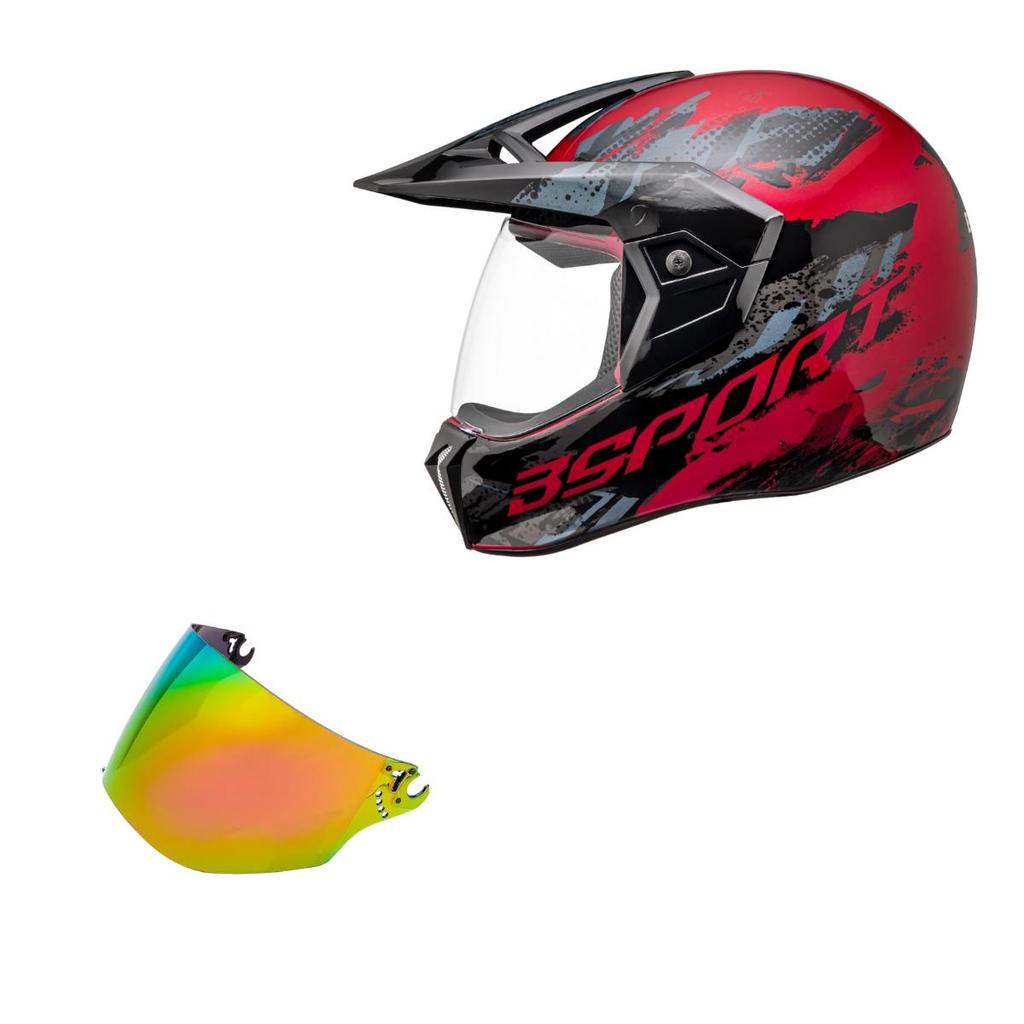 Capacete Bieffe 3 Sport Pala Rusty Vermelho+Viseira Camaleão