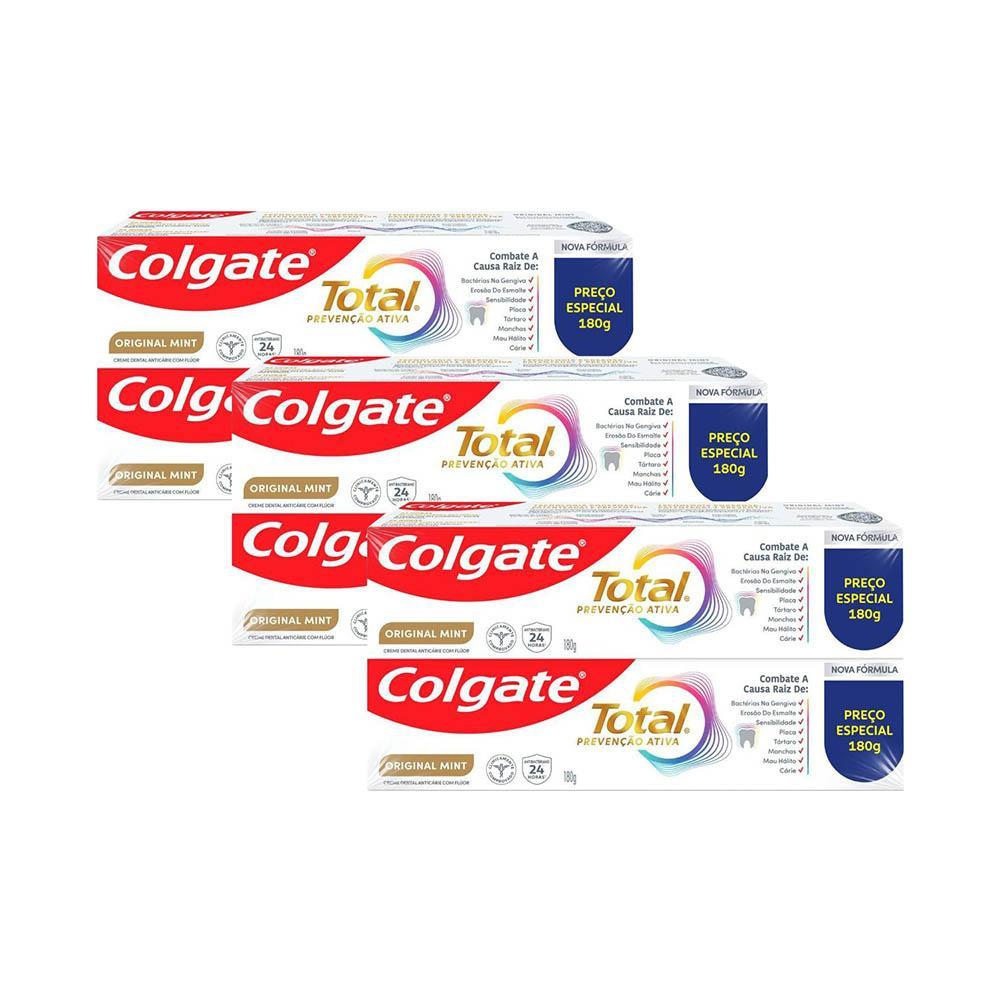 Kit 3 Cremes Dentais Colgate Total Original Mint Prevenção Ativa 180g 2un Cada