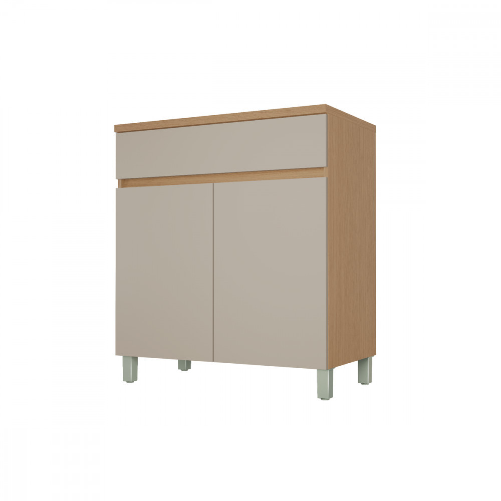 Balcão Cozinha Nesher Realeza 80cm 2 Portas 1 Gaveta Carvalho Greige MDF