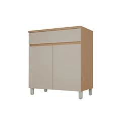 Balcão Cozinha Nesher Realeza 80cm 2 Portas 1 Gaveta Carvalho Greige MDF