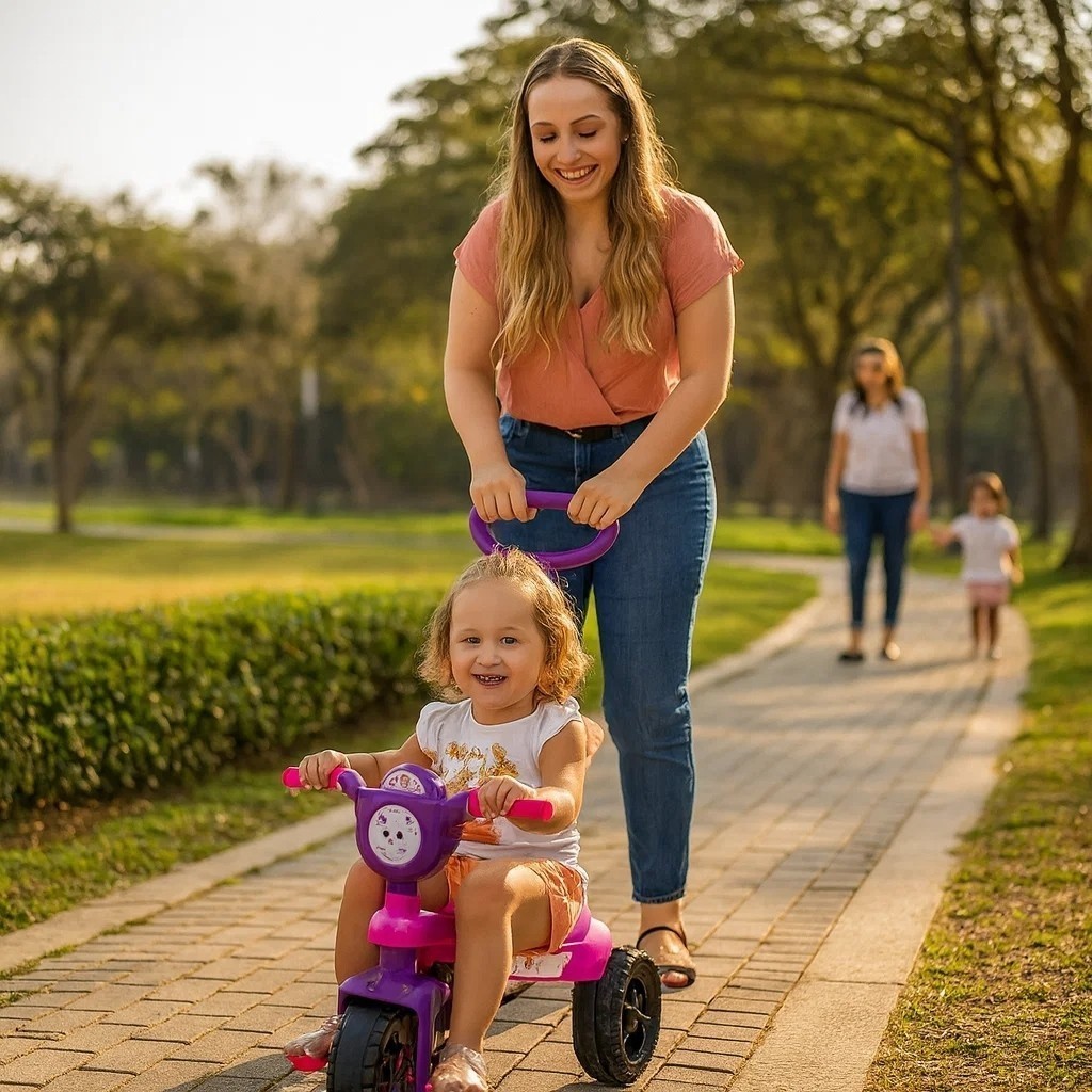Carrinho Passeio Infantil Andador Motinha Rosa Gatinha Brinquedo Infantil Menina Passeio Seguro e Divertido