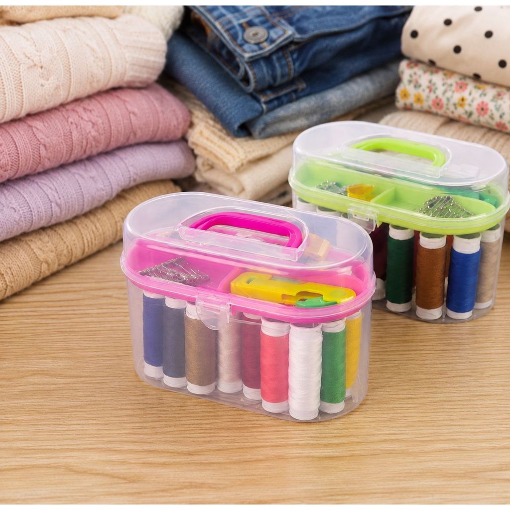 Kit de Costura Mini Maleta Portátil Agulhas Botão Tesoura 10 Linhas Alfinetes Fita Métrica