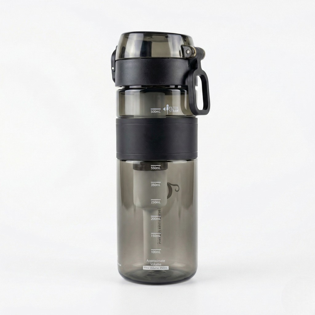 Garrafa 600ml Preta com Filtro de Carvão Ativado até 1200L