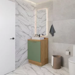 Gabinete para Banheiro 1 Porta com Tampo Botanic Marrom/Nogueira/Verde Oliva Nogueira/Verde Oliva