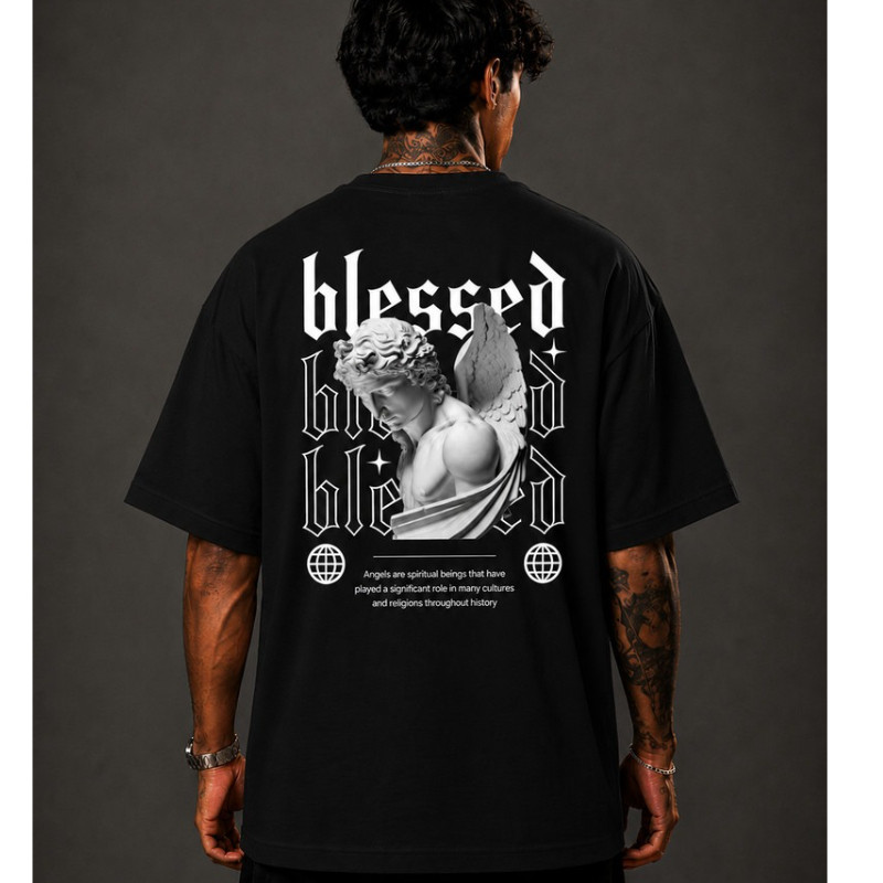 Camiseta Básica Masculina e Feminina Streetwear 100% Algodão Blessed Angels Promoção Lançamento Moda
