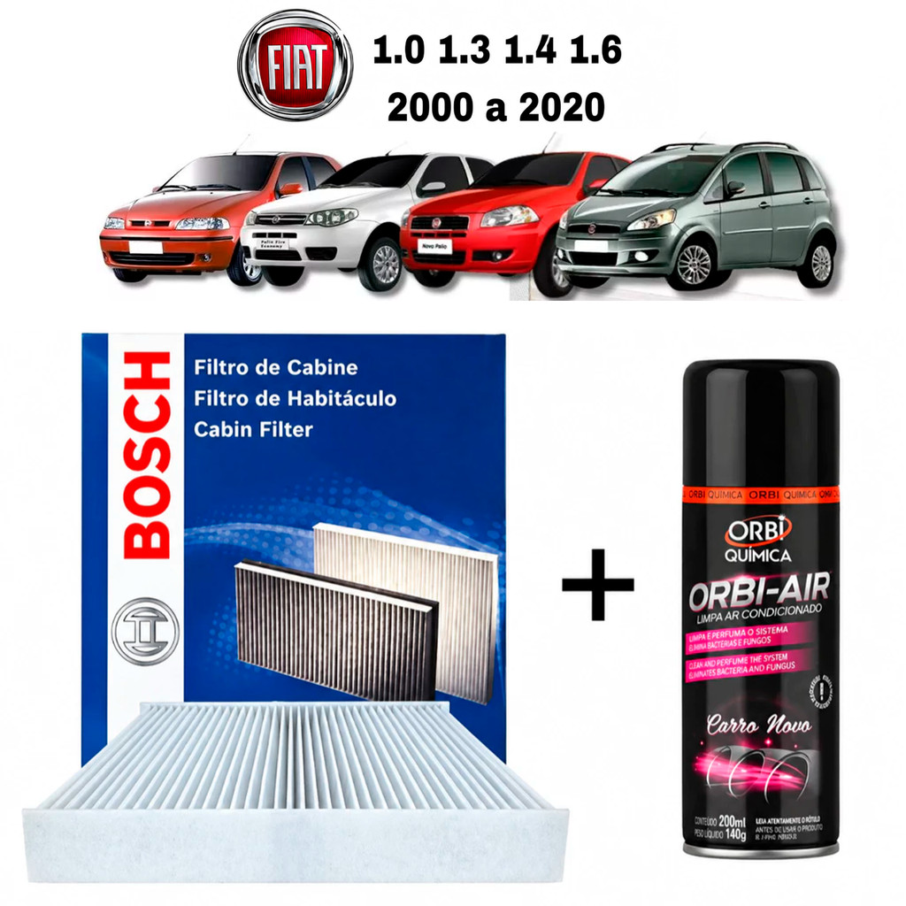 Kit Filtro De Ar Condicionado + Sanitizante Granada Fiat Palio Strada Siena Idea Weekend Fire 2000 a 2020 Envio Imediato