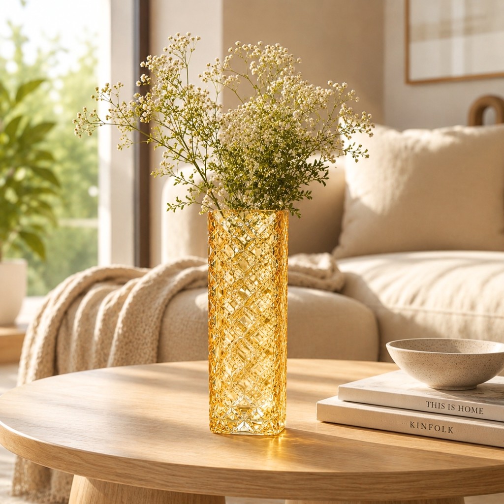 Vaso Decorativo De Vidro Âmbar Topázio 15,5cm Para Mesa