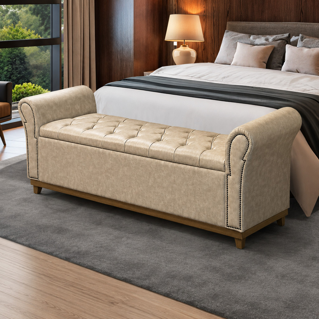 Baú Recamier Calçadeira King 193cm Couro Sintético Grécia