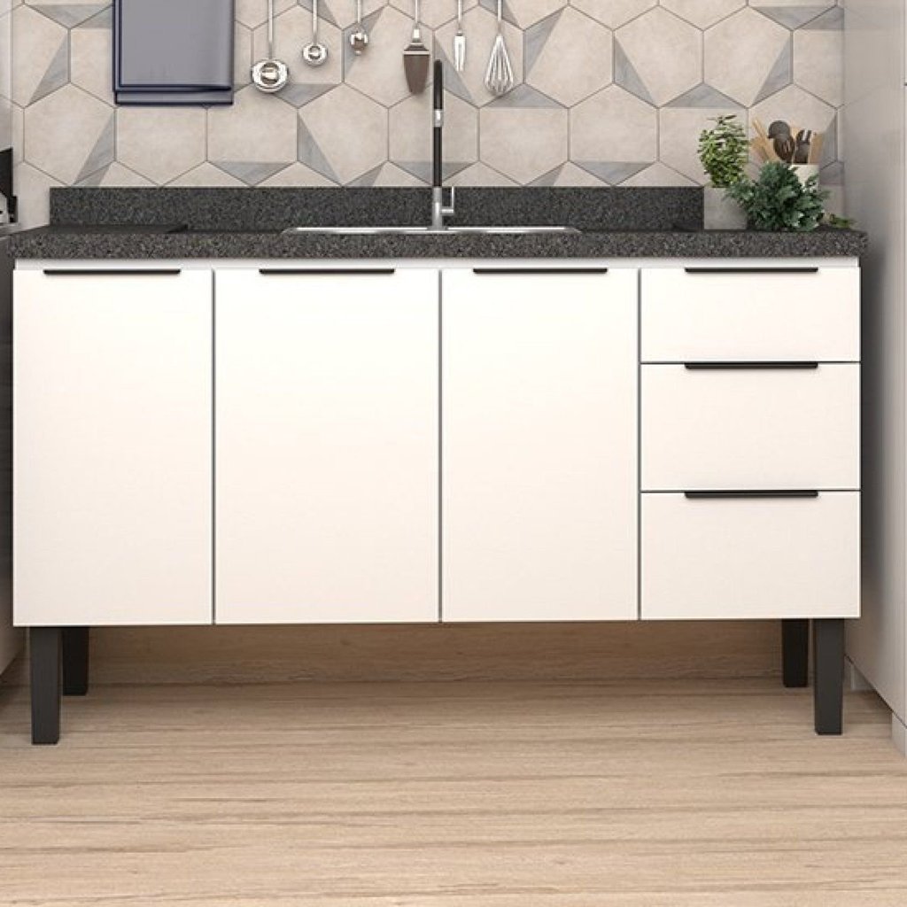 Balcão de Cozinha 3 Portas 3 Gavetas Júpiter Branco 144