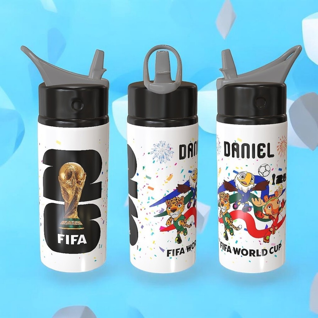 Garrafa Squeeze Mascote Copa do Mundo 2026 personalizada com nome
