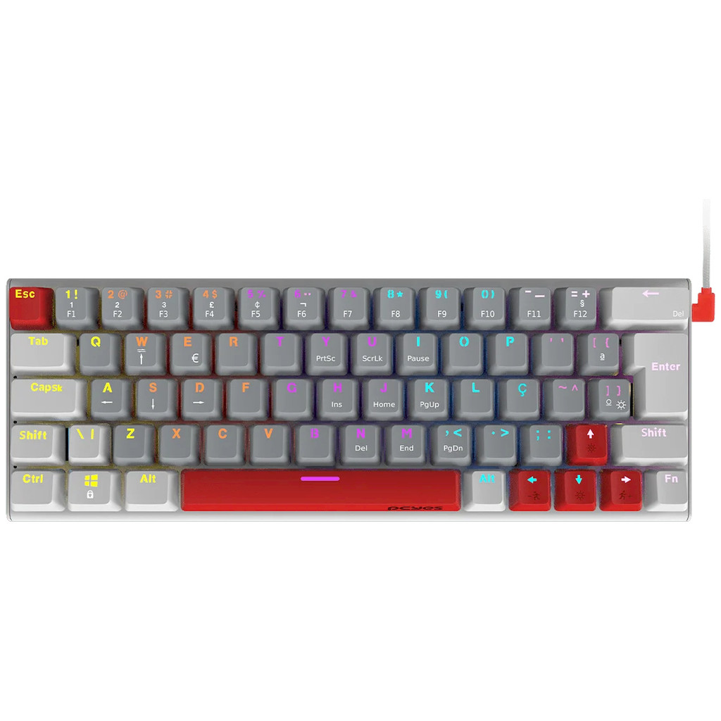 Teclado Mecânico Gamer PCYES Kuromori White Ghost, RGB, Switch Red, 60%, Branco, PTKMWG60RD