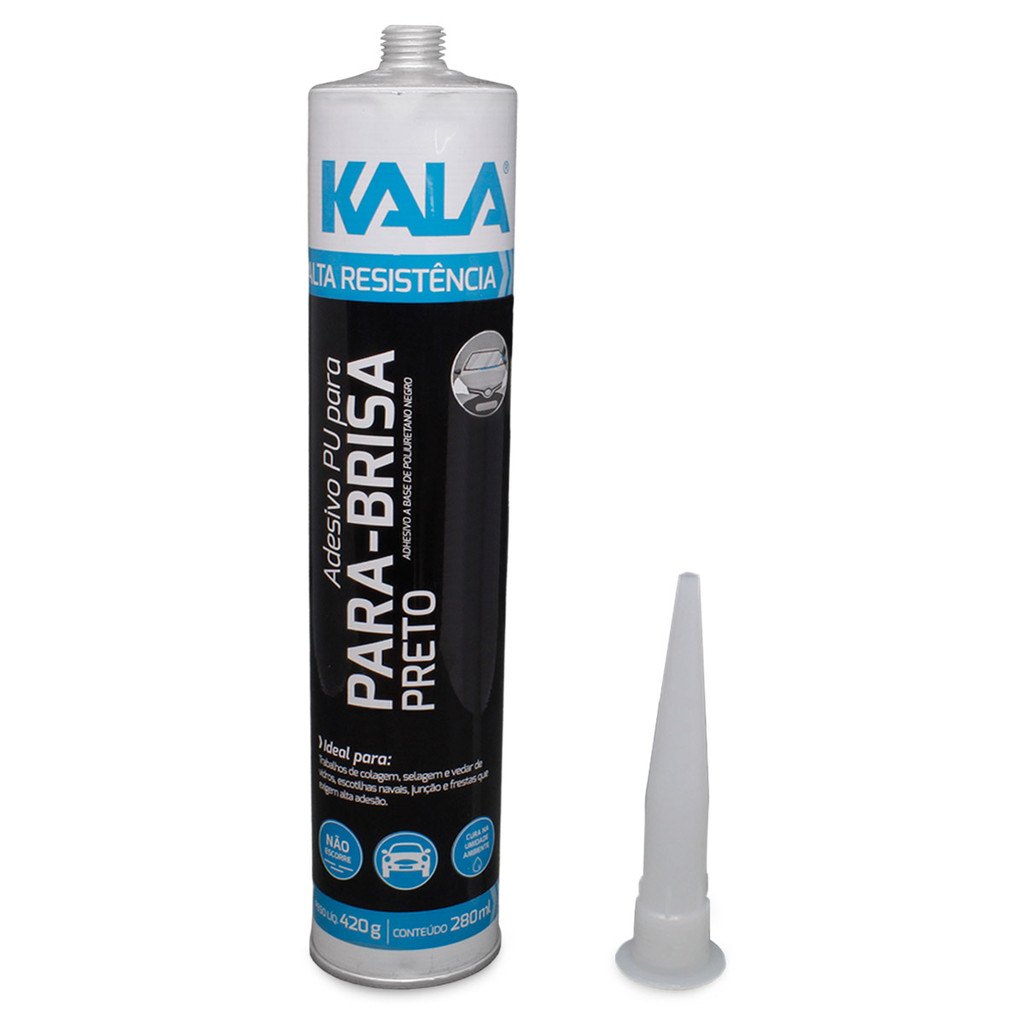 Cola PU Preto Vidro Farol Parabrisa Automotivo Kala 280ml
