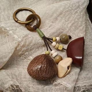Chocalho de concha de frutas feito à mão, sino pendurado de frutas, saco de corda de semente Bodhi, pingente, terapia de