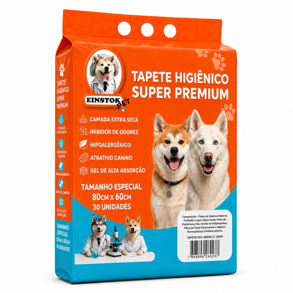 Tapete Higienico Einstok Pet 30un Gigante Super Absorção 80x60cm