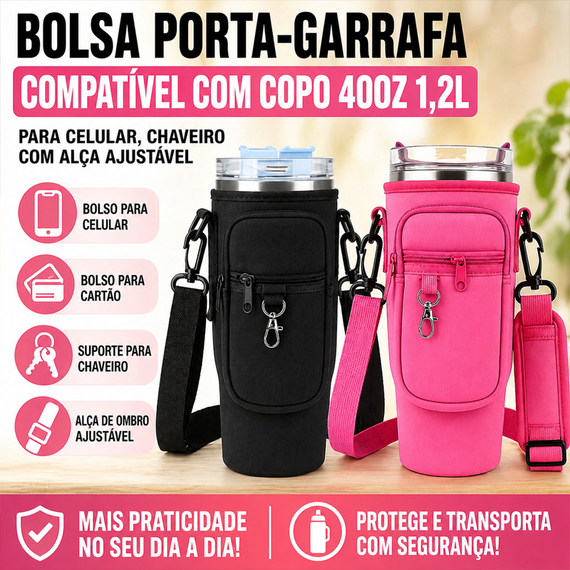 Bolsa Porta-Garrafa de Água Compatível com Copo 40oz 1,2L para Celular Chaveiro com Alça de Ombro Ajustável