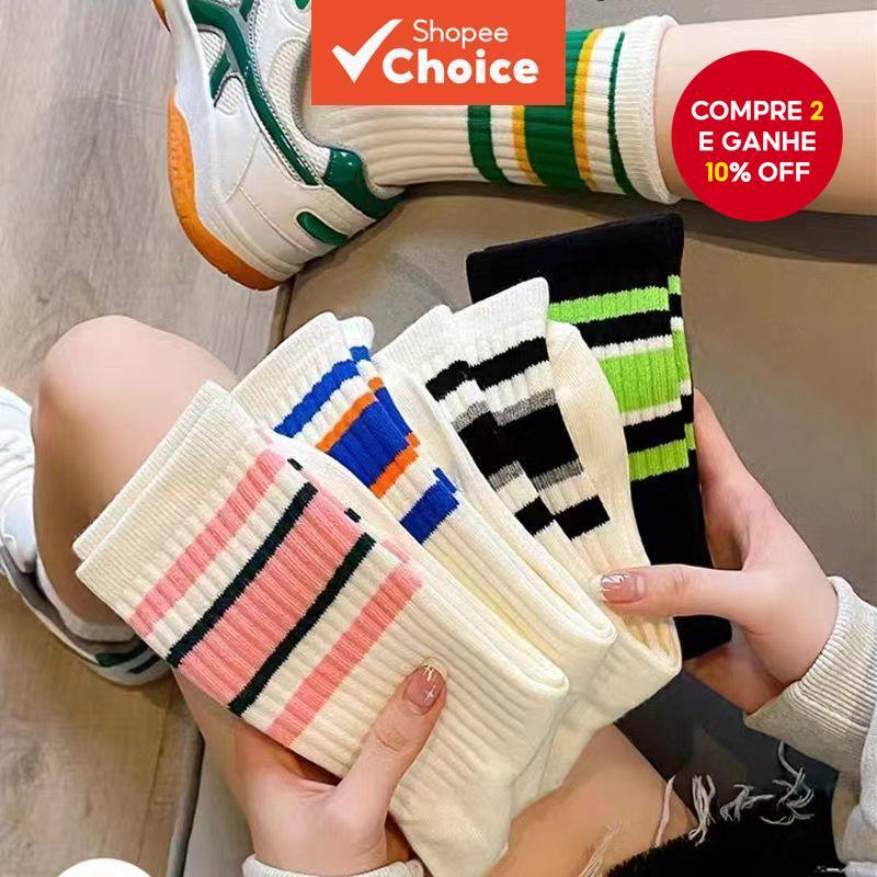 ​ Pacote Com 5 Meias Unissex Bold Stripe – Coloridas De Conforto Diário Estilo Acadêmico E Esportivo Para Todas As Estaç