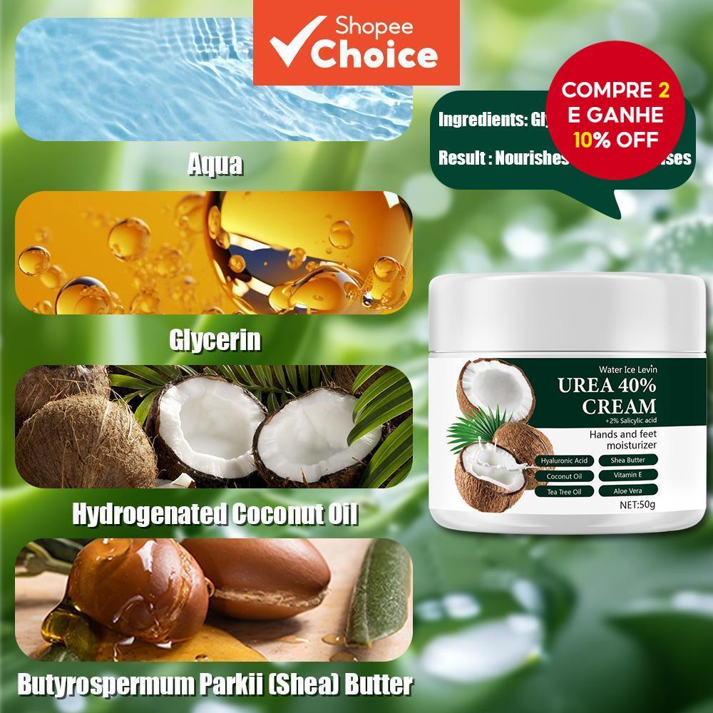 Novo Creme de Ureia 40% para Pés, Creme para os Pés e Creme para as Mãos com Máxima Potência, com Ácido Hialurônico,