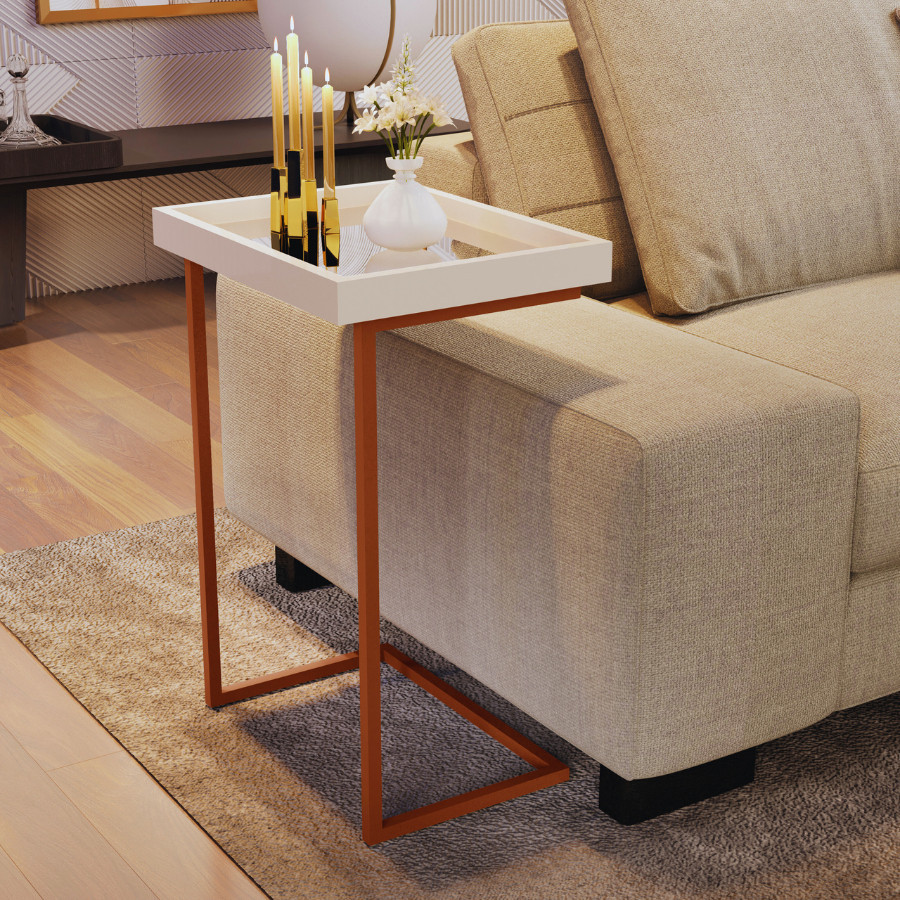 Mesa Lateral Espelhada para Sala e Sofá com Pés de Ferro – Apoio Moderno, Elegante, Resistente – Cor Pérola Bronze