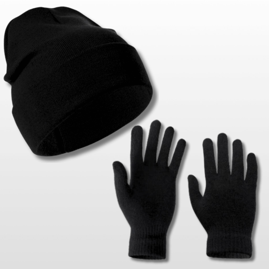 Kit Touca 01 Par de Luva e 1 Touca Preta de lã Lisa Confortável Adulto Feminino e Masculino Unissex