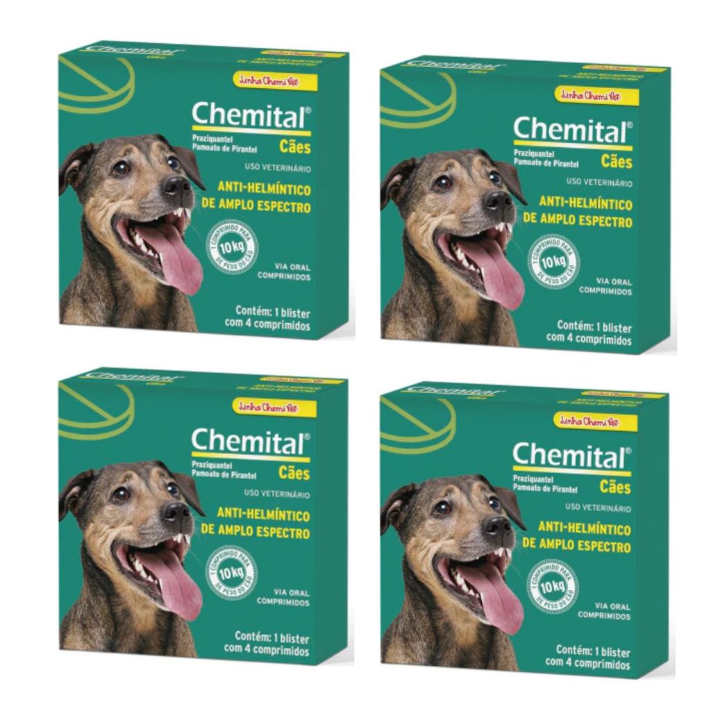 Kit 4 Chemital Chemitec Vermífugo para Cães - 4 Comprimidos