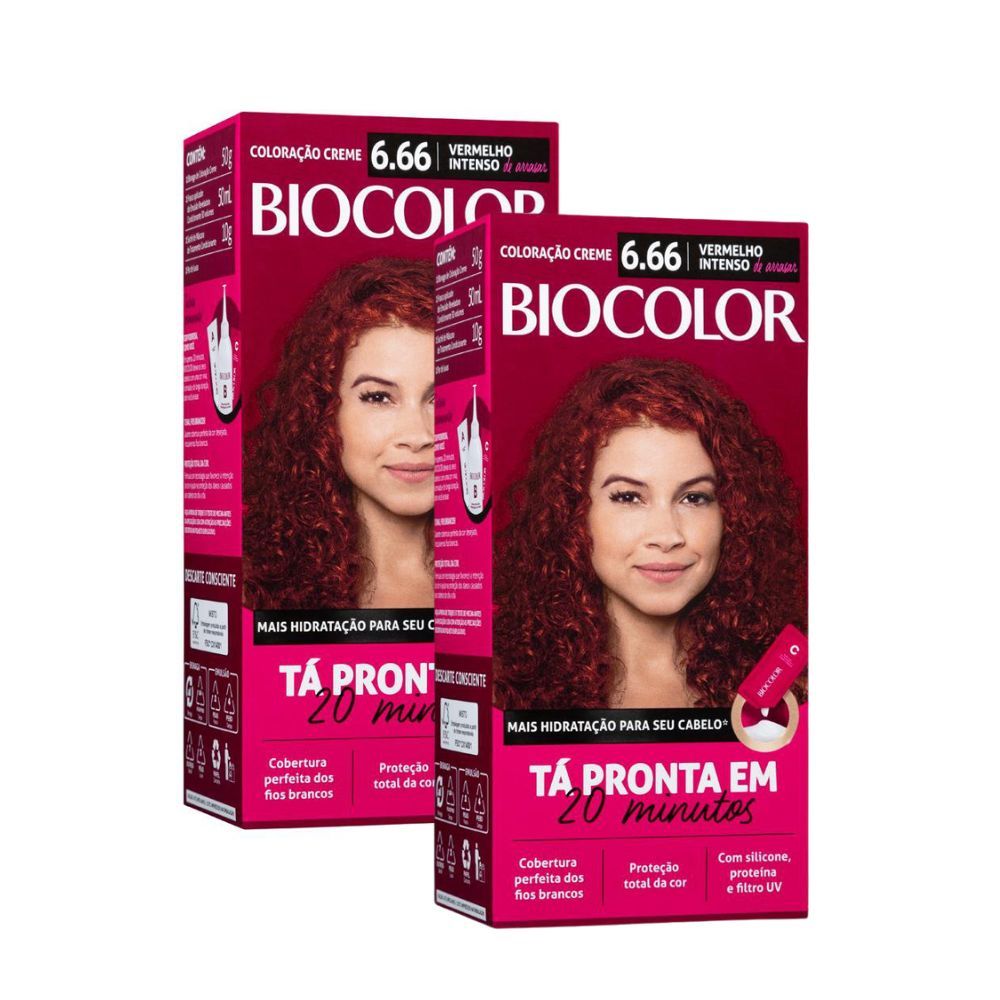 Kit 2 Tintura de Cabelo Biocolor Vermelho Intenso de Arrasar 6.66