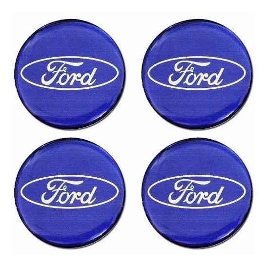 Jogo Emblema Resinado Ford Azul Roda Centro 48mm