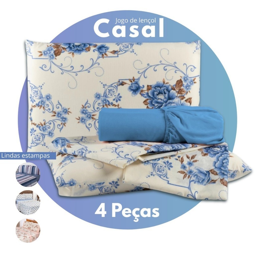 Jogo de Lençol Casal Padrão - Microfibra Estampado 04 Peças - Lindas Estampas - Toque Macio