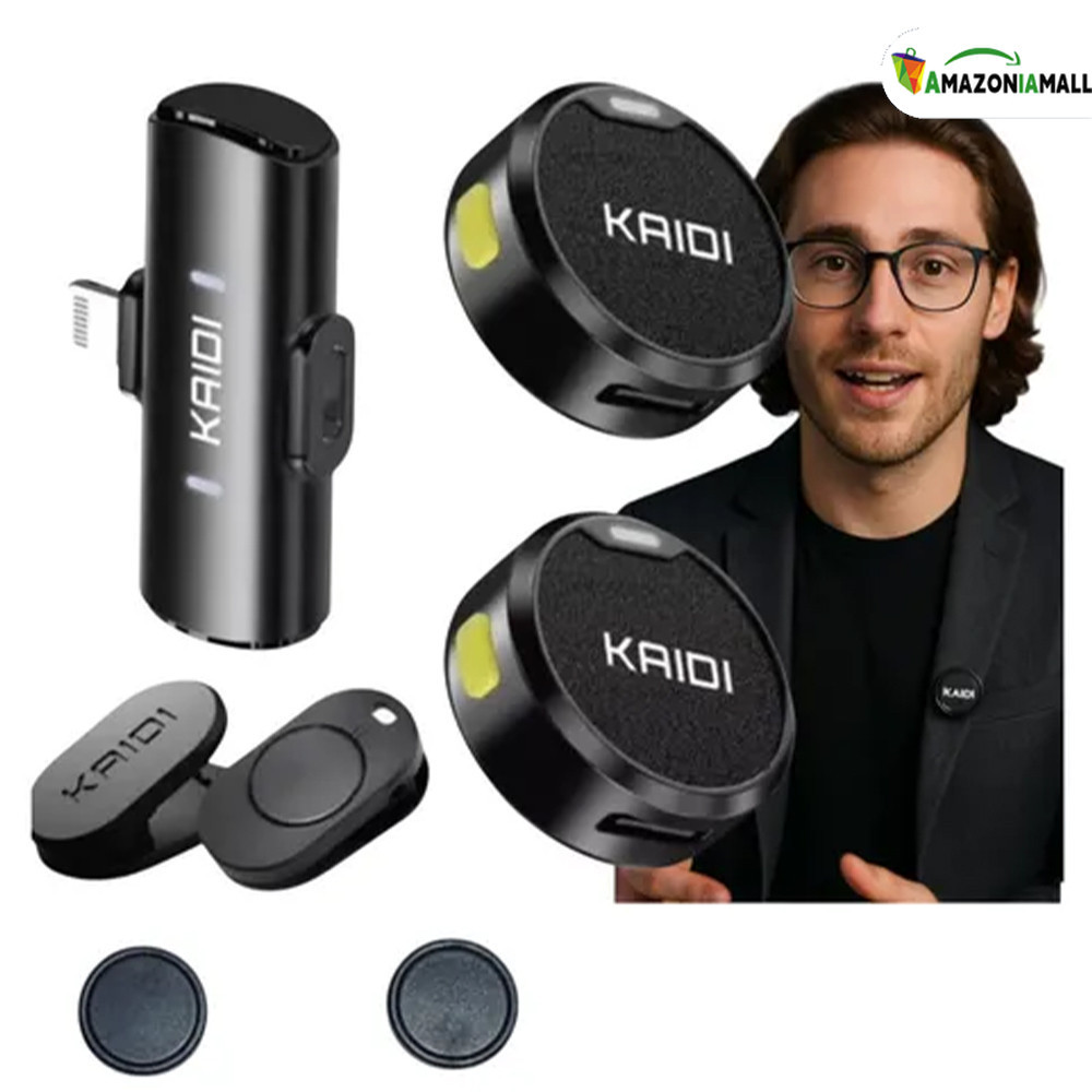 Kit Microfone Lapela Duplo Sem Fio - Compatível com Celular (USB-C + Lightning)