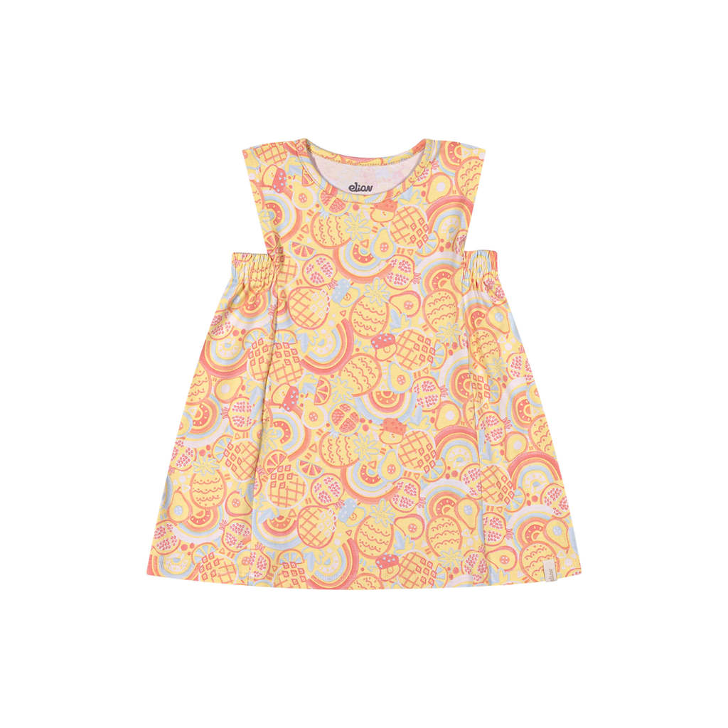 Detalhes do Vestido Bebê Menina Manga Curta Frutinhas Elian Amarelo