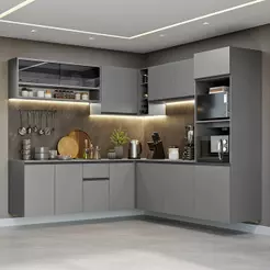 Armário de Cozinha Completa de Canto 445cm Suspensa Cinza Nice Madesa 04