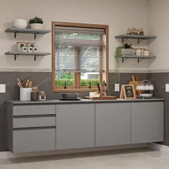 Armário de Cozinha Completa 240cm Suspensa Cinza Nice Madesa 10