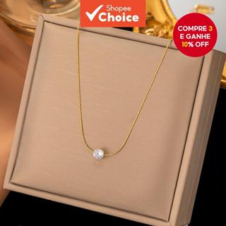 Colar de aço de titânio requintado que não desbota 18 colar curto de moda feminina banhado a ouro em Oferta na Shopee