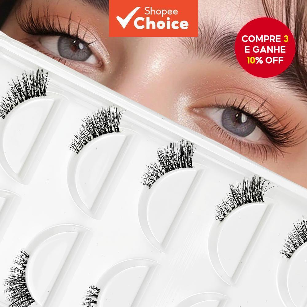 Meio Cílios 5/10-Reutilizáveis , Naturais , Longos , Cruzados Fofos , Vison Falso 3D , Estilo Cauda De Olho Estendido