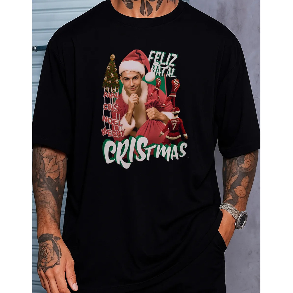 Camiseta Natal Personalizada Cr7 Fut Moda Natalina Unissex Christmas Cristiano Ronaldo Estampa
