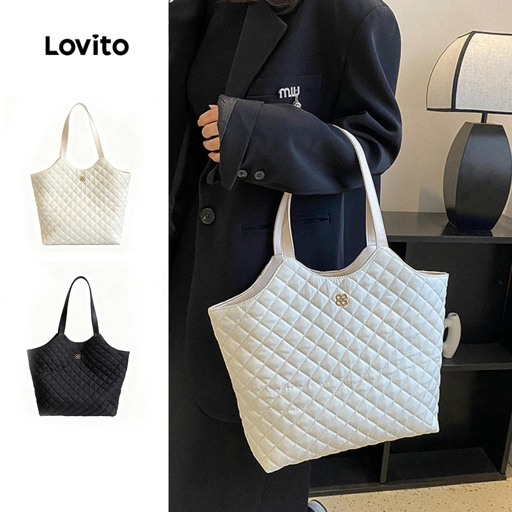 Lovito Elegante Moda Retro Grande Capacidade Rhombic Lattice E Trabalhadores Bolsa De Compras Mulheres LFA52154 em Oferta na Shopee