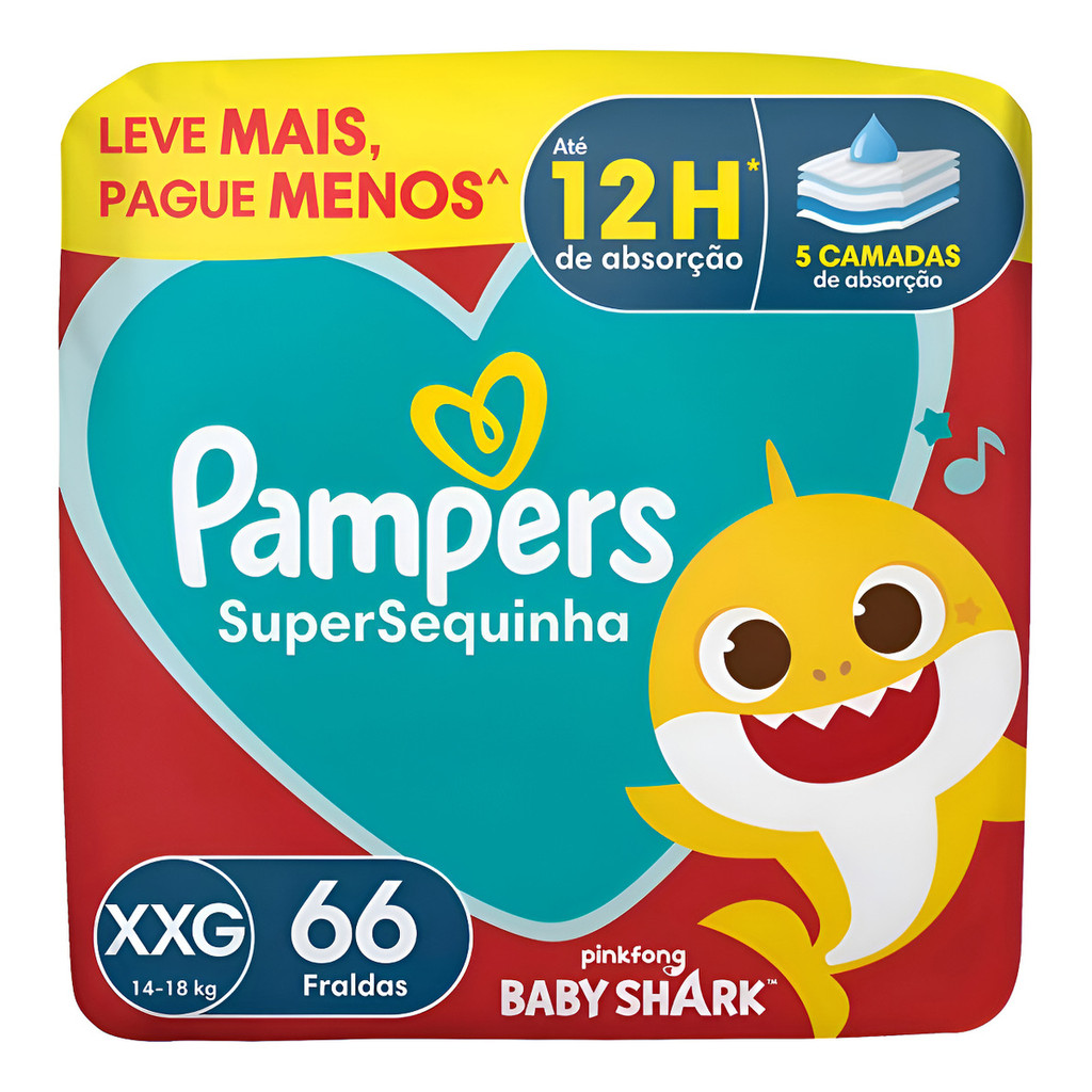PAMPERS - Fralda Supersequinha XXG - 66 Fraldas