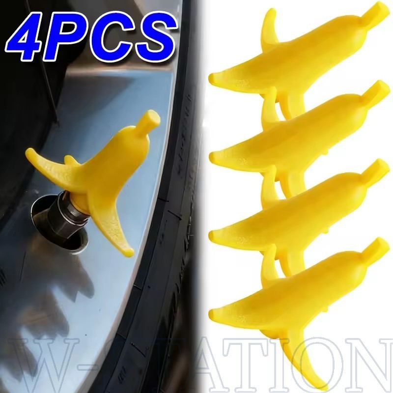 1-4 Pcs Tampas De Válvula De Pneu De Casca De Banana-Acessórios De Carro Engraçados E Inovadores-Decorativas Para Amante