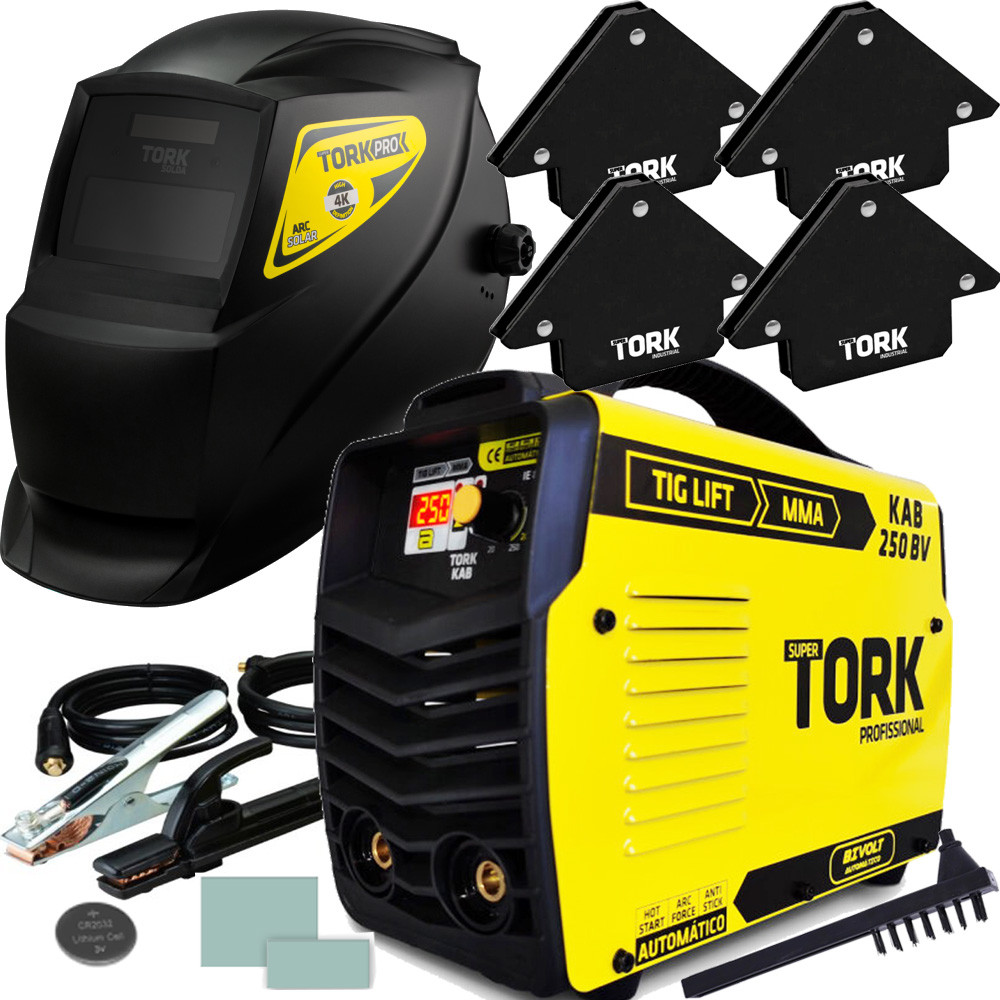 Máquina Solda Inversora Kab250 TIG-LIFT e MMA. Com Máscara Automatica 4 Esquadros 12kg Super Tork