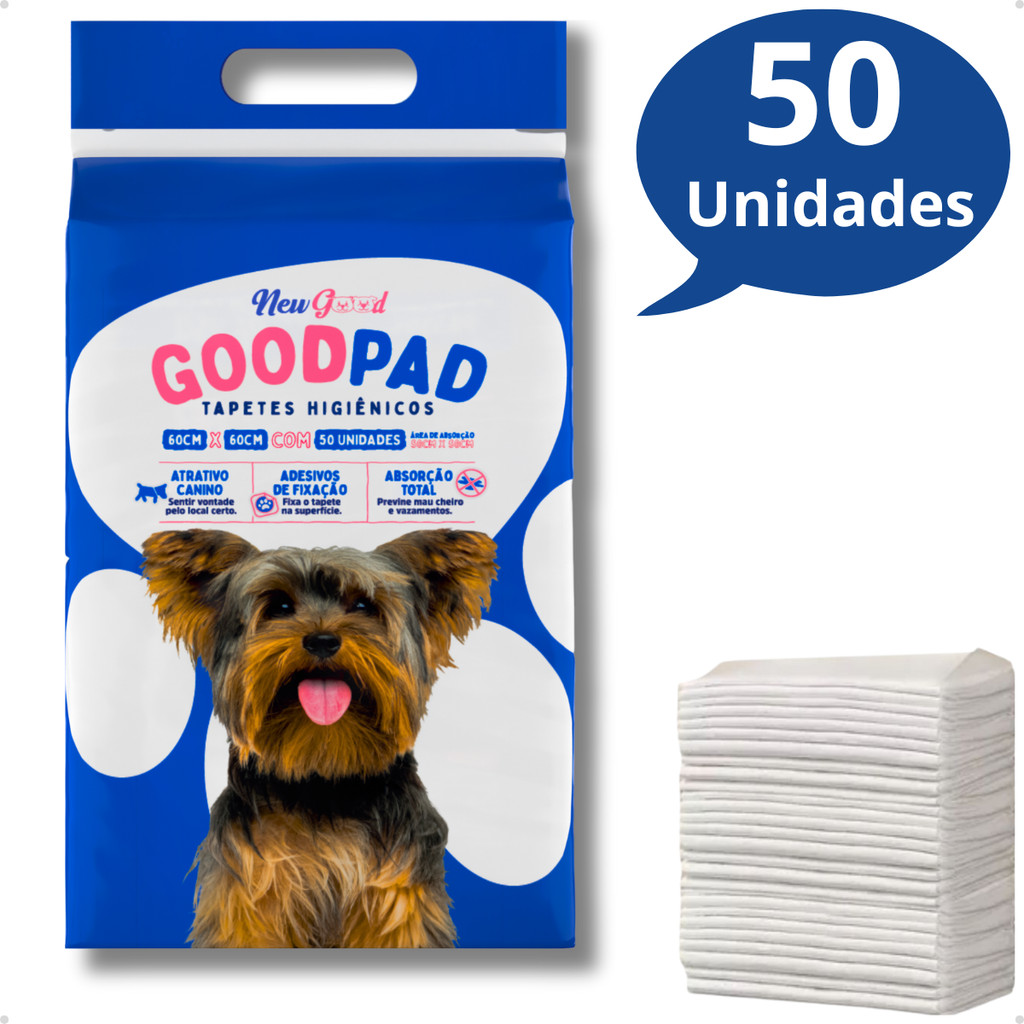 Tapete Higiênico Descartável Alta Absorção Premium para Cachorro GoodPad 60cm x 60cm 50 Unidades
